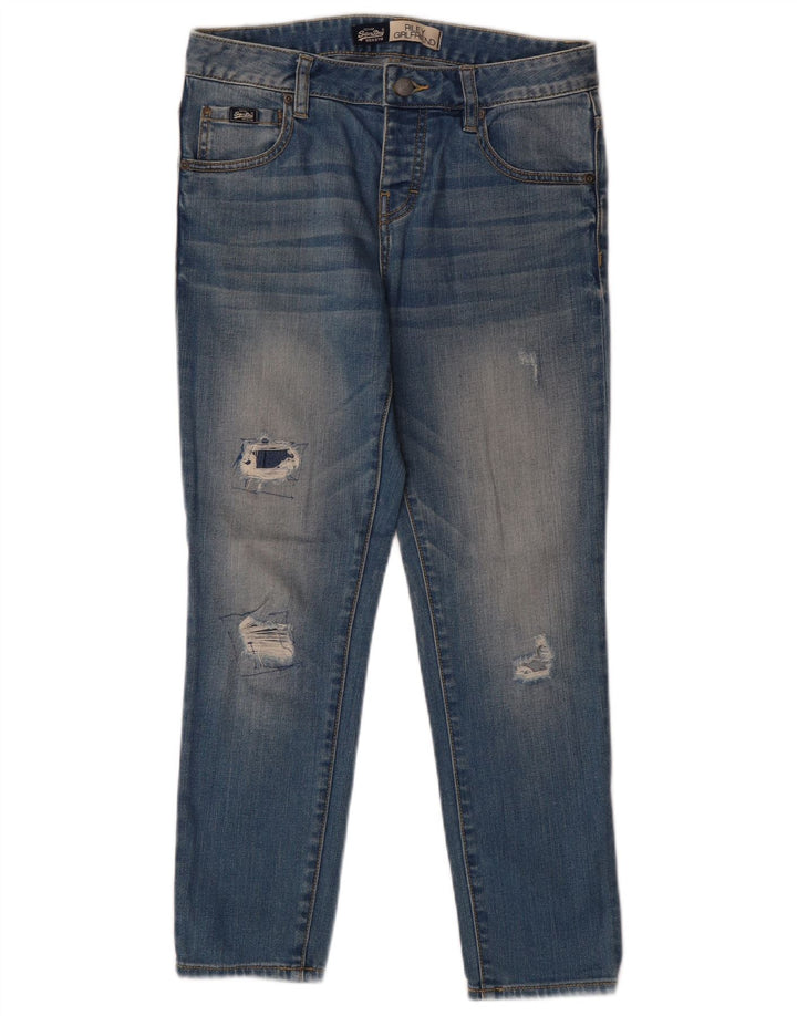 Jeans femininos SUPERDRY Girlfriend Distressed Slim W26 L30 Azul Algodão