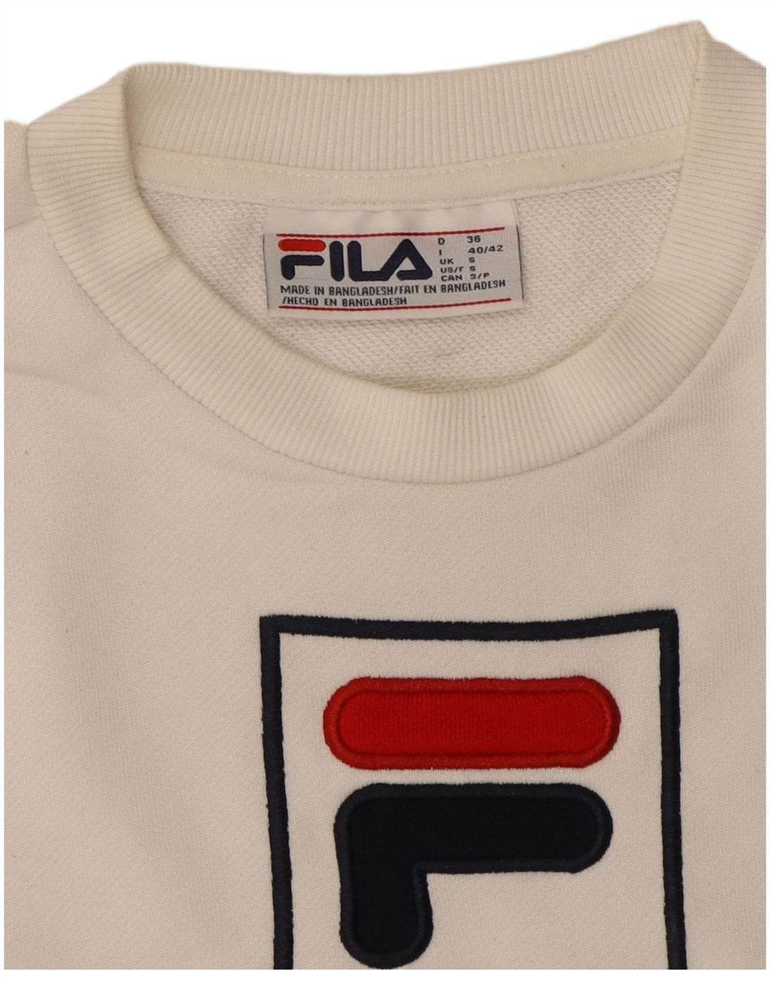 FILA Mens Graphic Moletom Jumper Pequeno Algodão Branco
