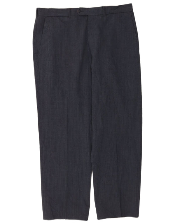 Calça masculina de terno reto Marks & Spencer W34 L29 poliéster azul marinho