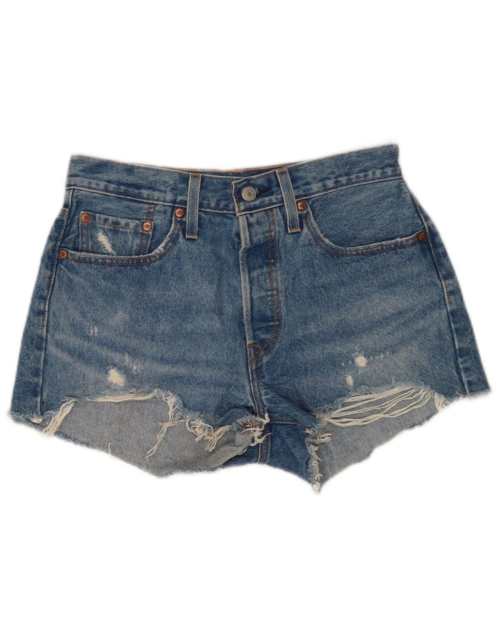 Shorts jeans feminino Levi's 501 desgastado W27 pequeno algodão azul