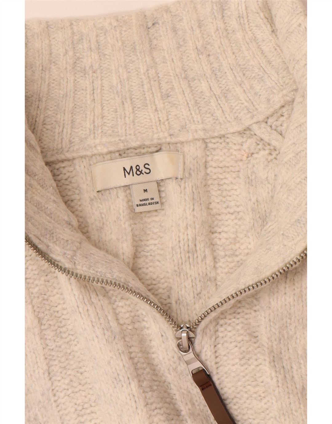 Suéter masculino Marks & Spencer com zíper e gola média em acrílico branco