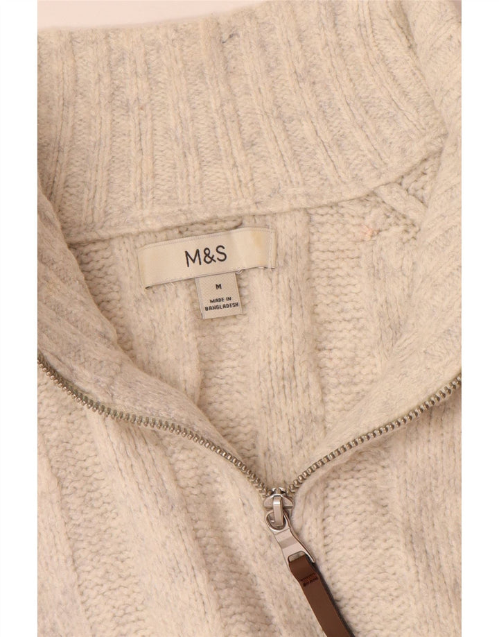 Suéter masculino Marks & Spencer com zíper e gola média em acrílico branco
