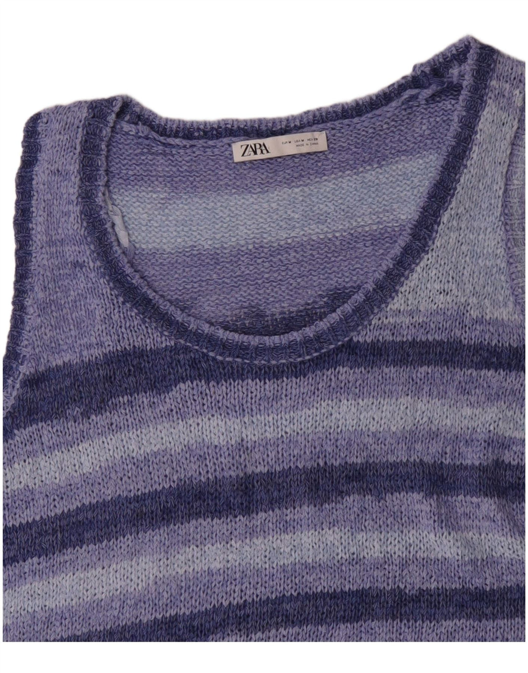 ZARA Womens Vest Tank Top UK 14 Acrílico Listrado Azul Médio