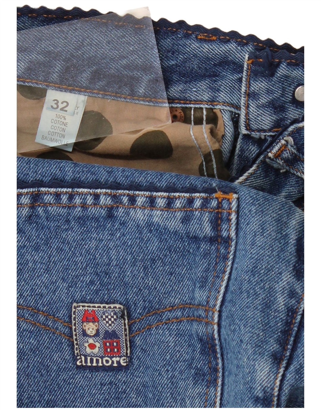 Calça jeans feminina vintage de cintura alta cônica W32 L30 algodão azul