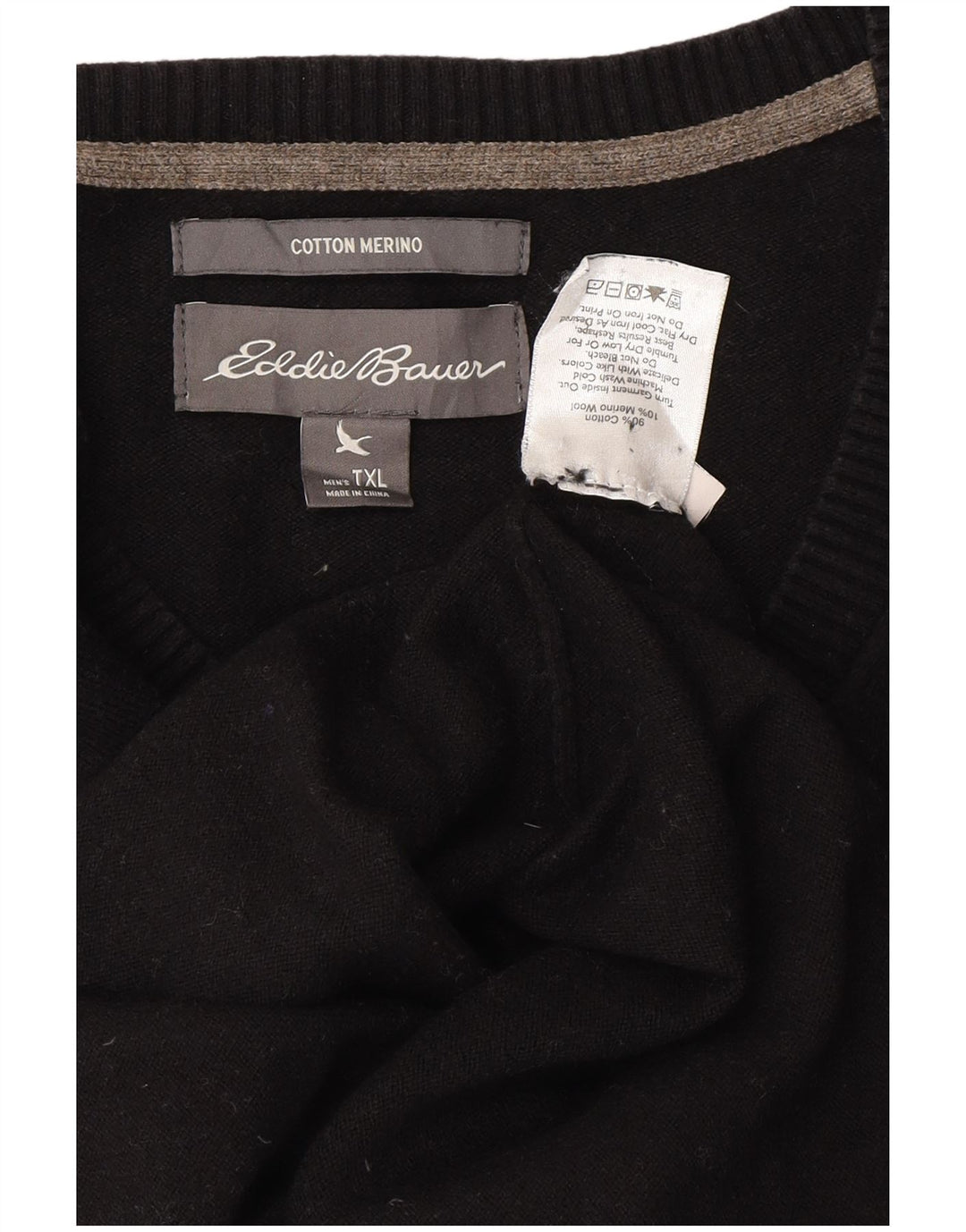 Eddie Bauer Suéter masculino com decote em V XL algodão preto