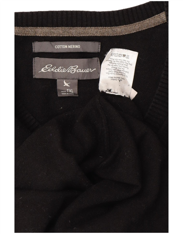 Eddie Bauer Suéter masculino com decote em V XL algodão preto