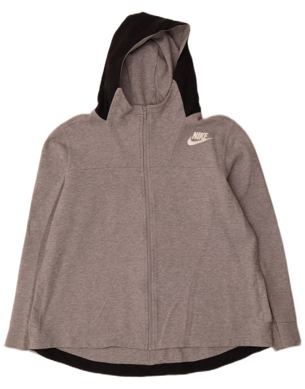 Suéter masculino Nike com capuz e zíper grande cinza colorblock algodão