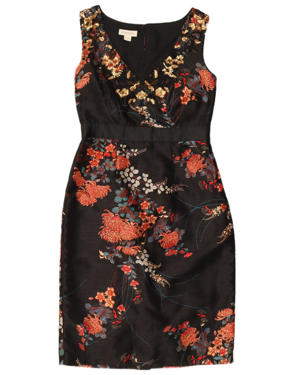 Vestido feminino monsoon sem mangas com bainha UK 8 pequeno poliéster floral preto