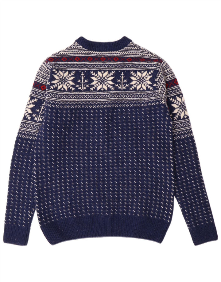 GANT Suéter masculino com gola redonda pequeno azul marinho Fair Isle Wool