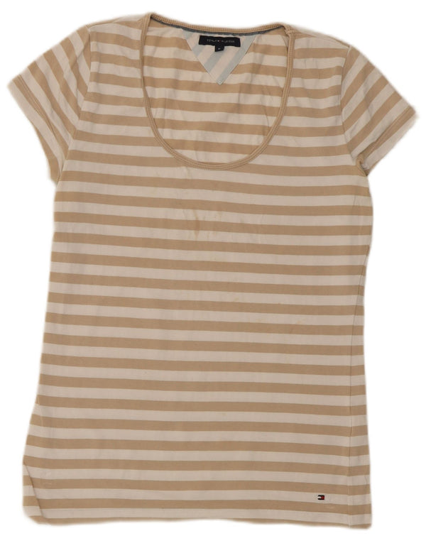 Camiseta feminina Tommy Hilfiger UK 12 algodão listrado bege médio