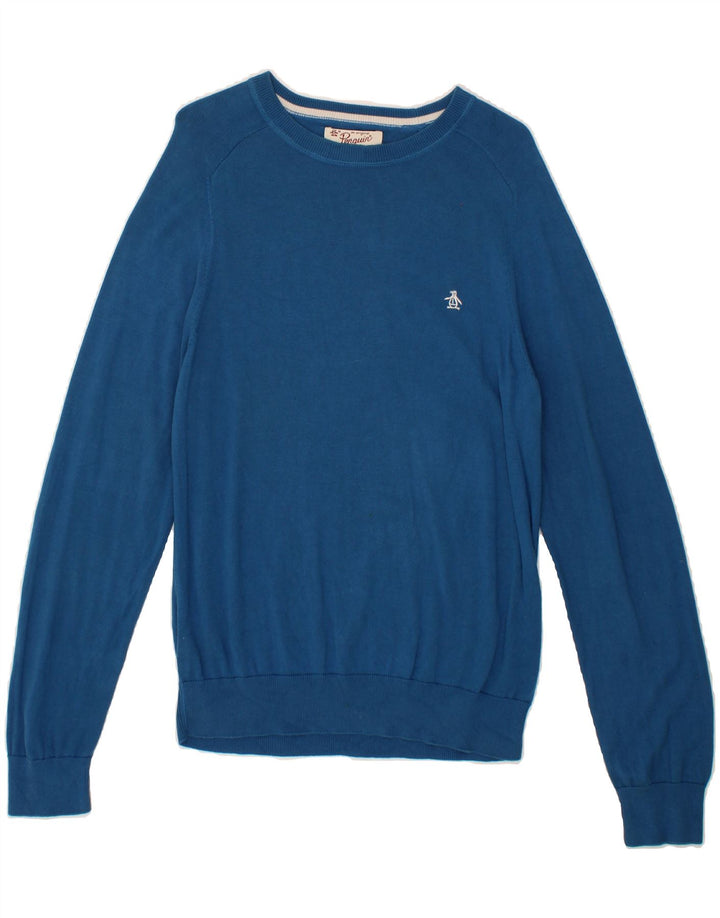 PENGUIN Womens Boat Neck Jumper Sweater UK 16 Large Blue Cotton Vintage Penguin and Second-Hand Penguin from Messina Hembry 