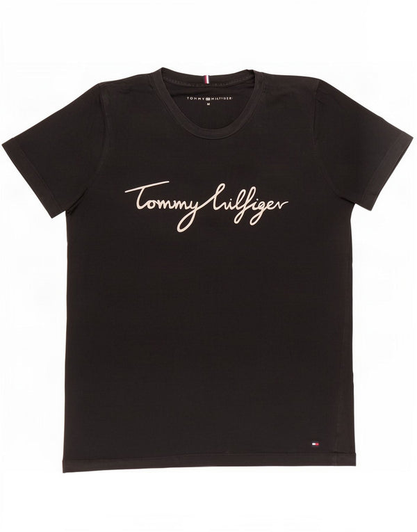 Camiseta feminina Tommy Hilfiger com estampa gráfica UK 14 médio algodão preto