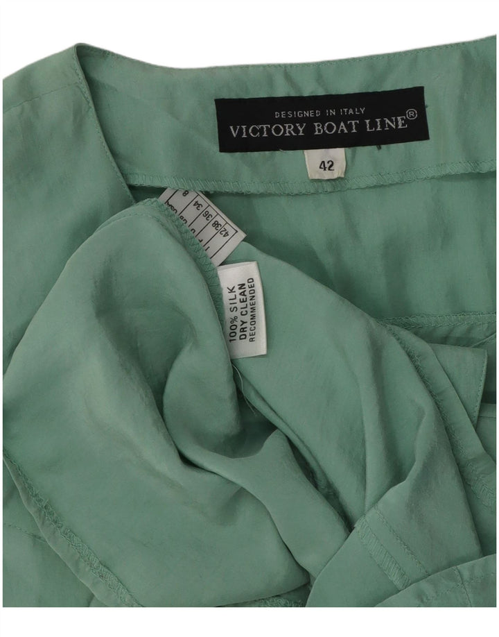 Blusa feminina vintage manga curta IT 42 seda verde médio