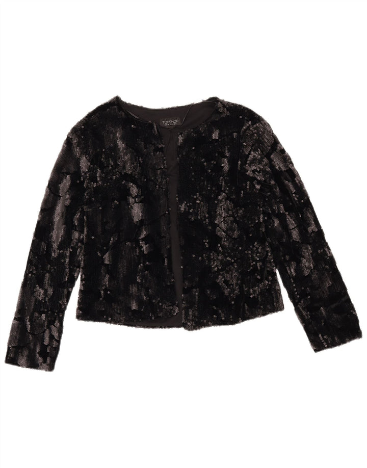 Jaqueta blazer feminina aberta TOPSHOP Reino Unido 8 poliéster preto pequeno