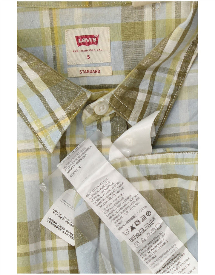 Camisa masculina padrão Levi's pequena verde xadrez algodão