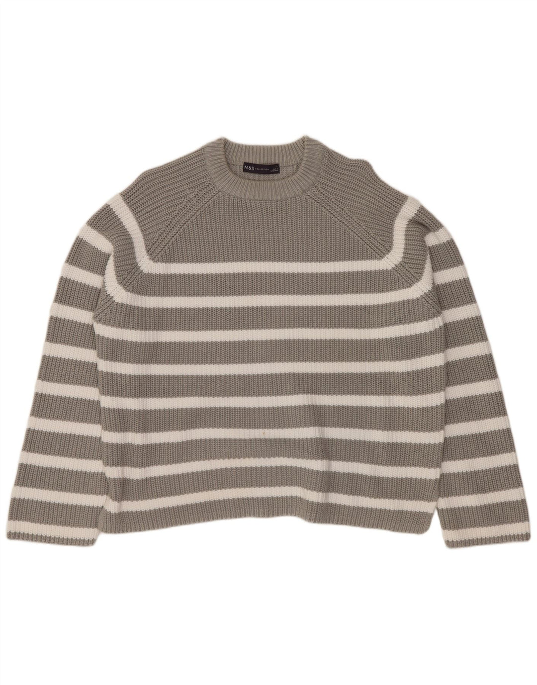 Suéter feminino MARKS & SPENCER com gola redonda e listrado cinza grande Reino Unido 16