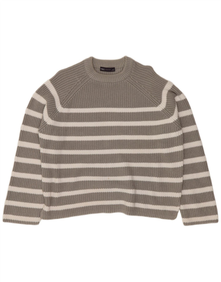 Suéter feminino MARKS & SPENCER com gola redonda e listrado cinza grande Reino Unido 16