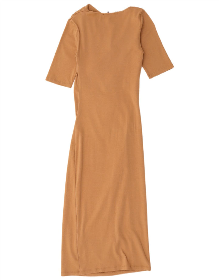 Vestido maxi feminino Zara Reino Unido 8 pequeno algodão bege