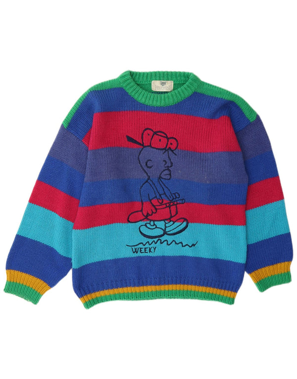 Suéter masculino vintage com gola redonda e listrado grande multicolorido