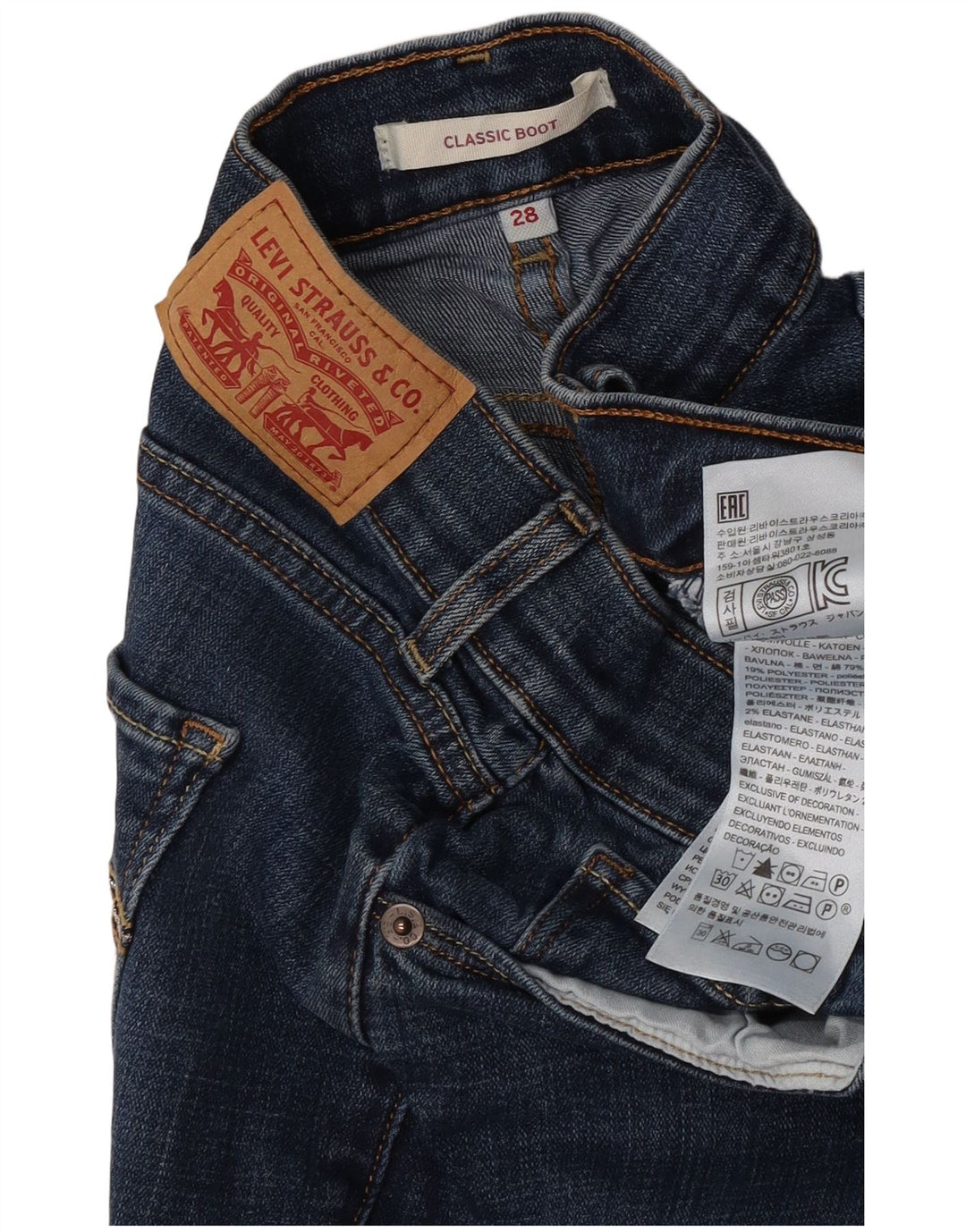 Jeans feminino clássico bootcut Levi's W28 L32 azul algodão
