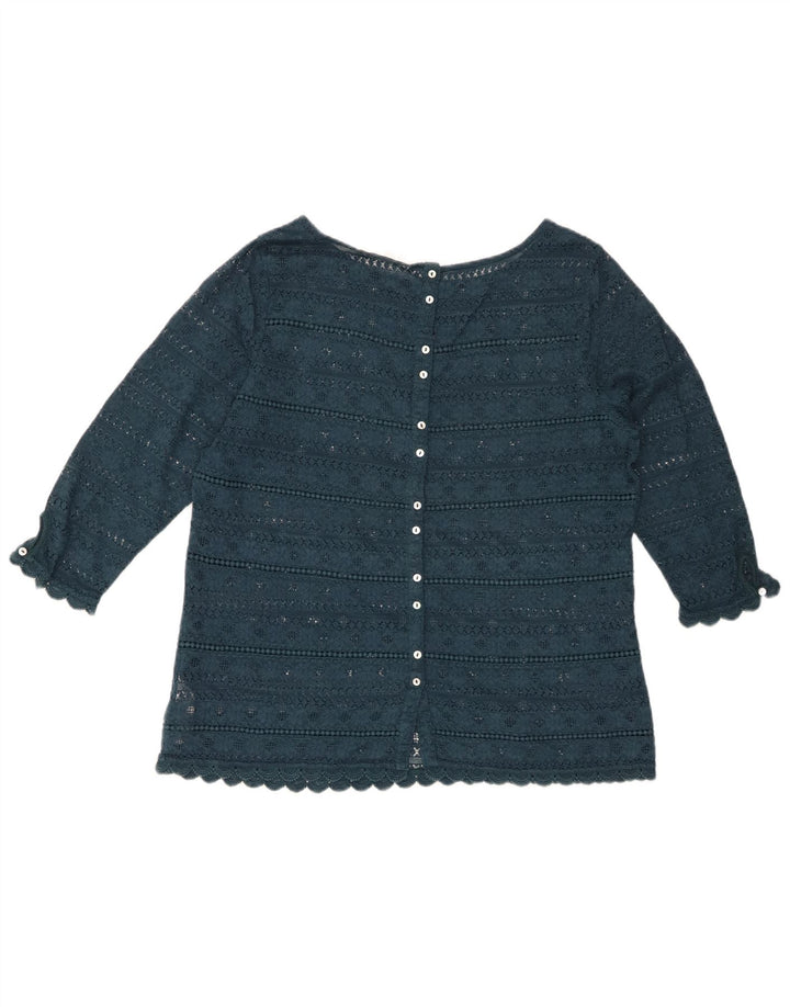 FAT FACE Blusa feminina de renda manga 3/4 Top Reino Unido 14 grande algodão floral verde