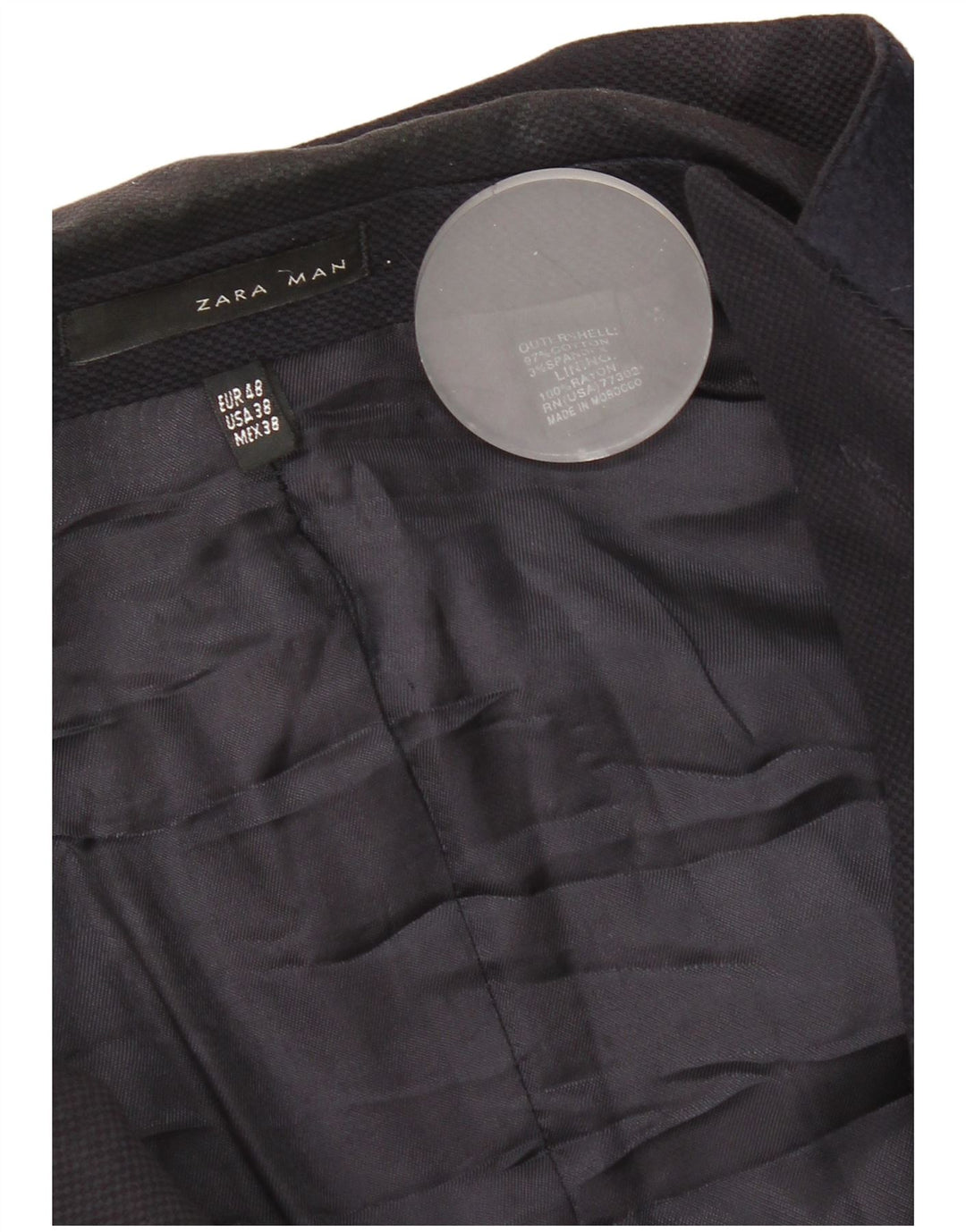 Jaqueta blazer masculina Zara com 2 botões EU 48 algodão azul marinho médio