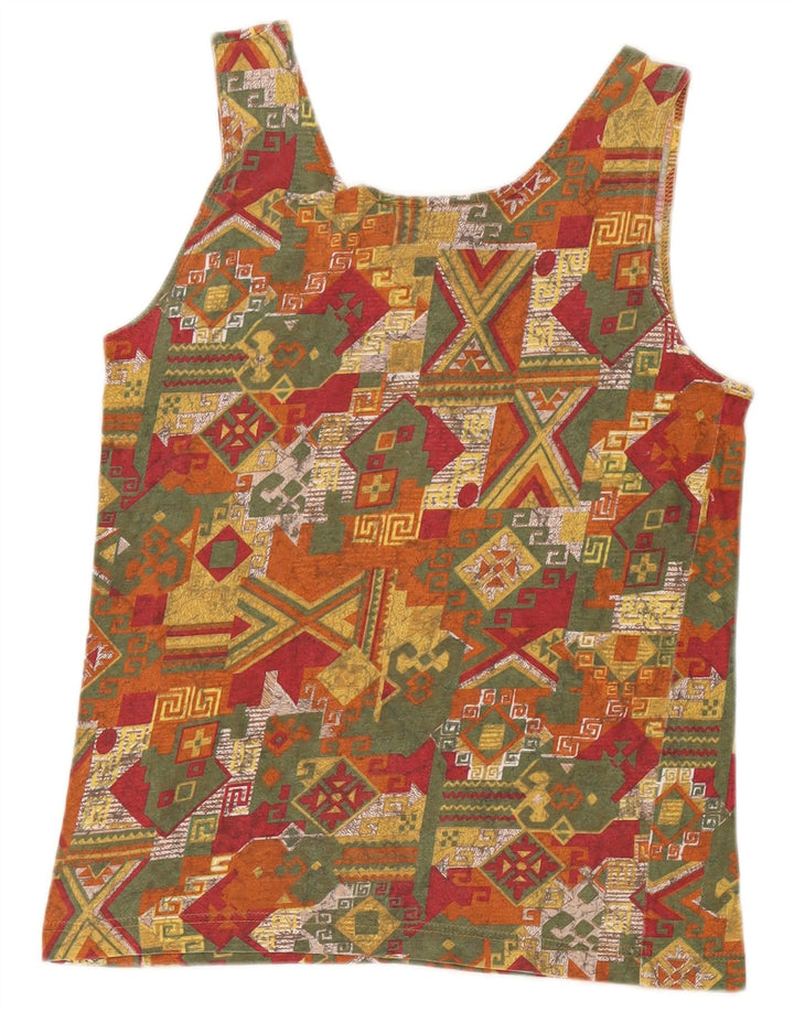 Colete feminino vintage Top UK 10 pequeno geométrico multicolorido