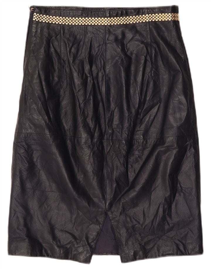 Saia de couro feminina vintage IT 46 médio W26 couro azul marinho