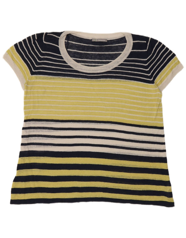 Camiseta feminina Marks & Spencer UK 20 2XL linho listrado azul marinho