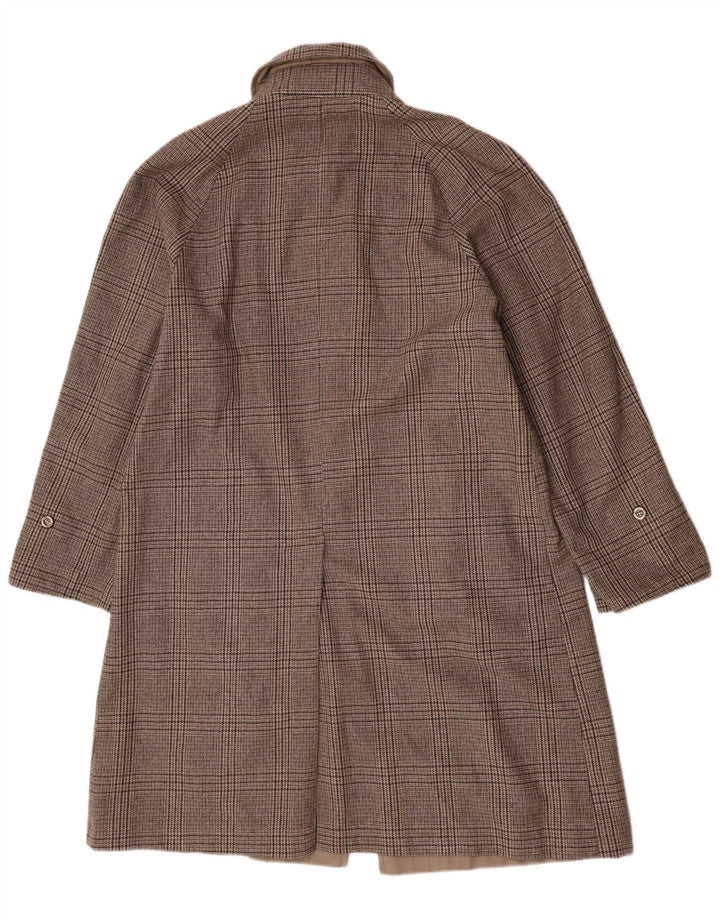 Sobretudo reversível masculino vintage Reino Unido 40 poliéster xadrez grande bege