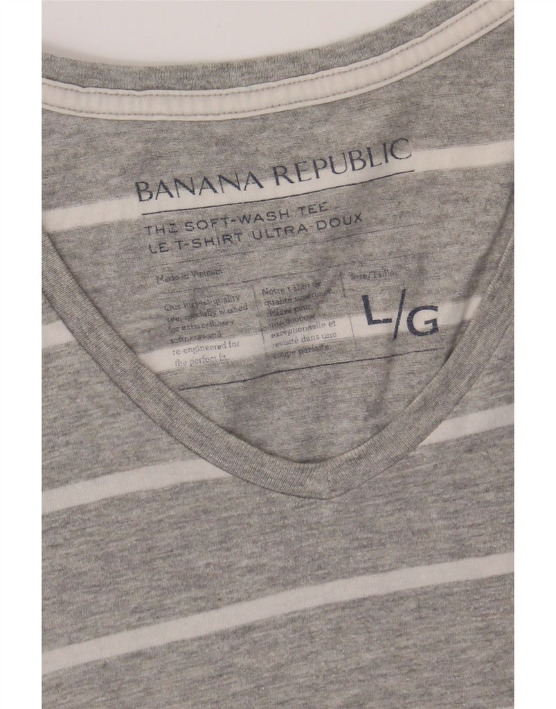 BANANA REPUBLIC Mens T-Shirt Top Large Grey Striped Cotton Vintage Banana Republic and Second-Hand Banana Republic from Messina Hembry 