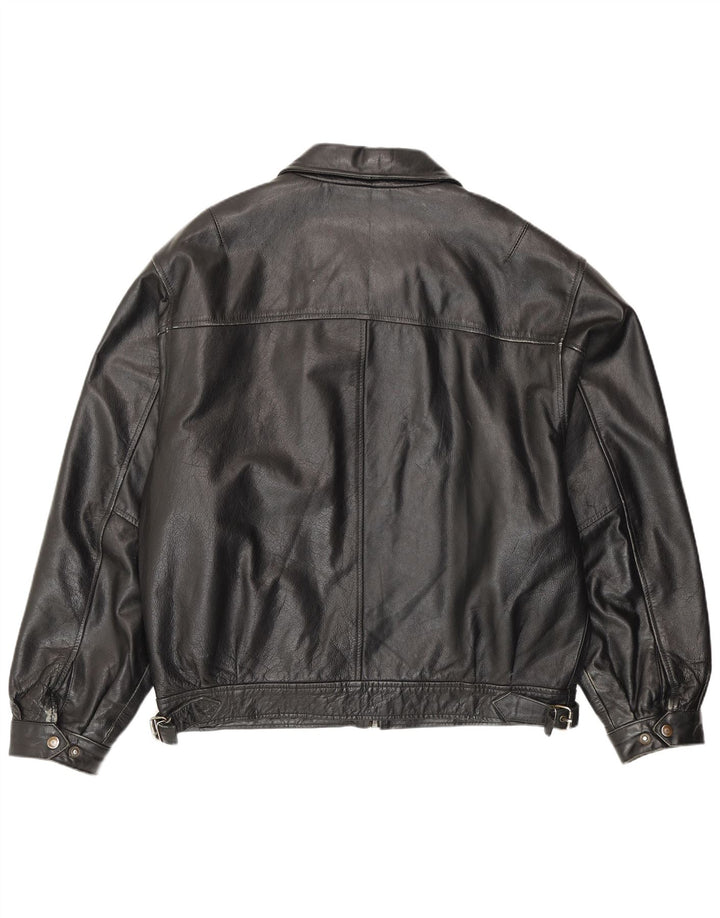 Jaqueta de couro bomber masculina vintage IT 54 2XL couro preto