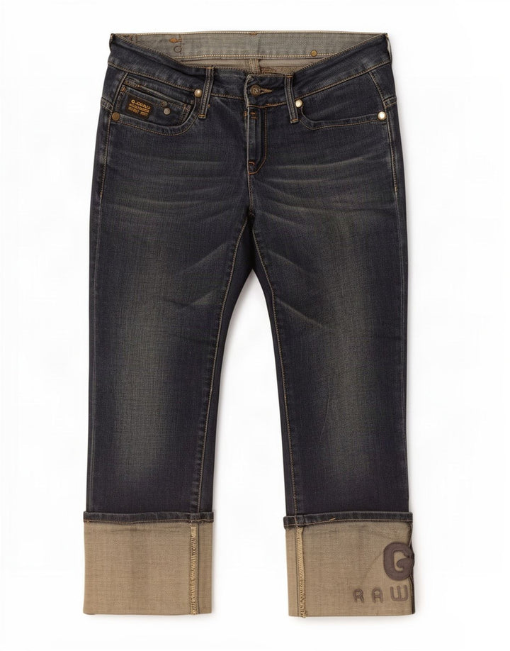 Jeans recortados femininos G-Star W28 L25 algodão azul marinho