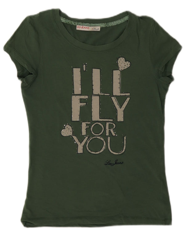 Camiseta feminina Liu Jo com estampa gráfica UK 6 XS algodão verde