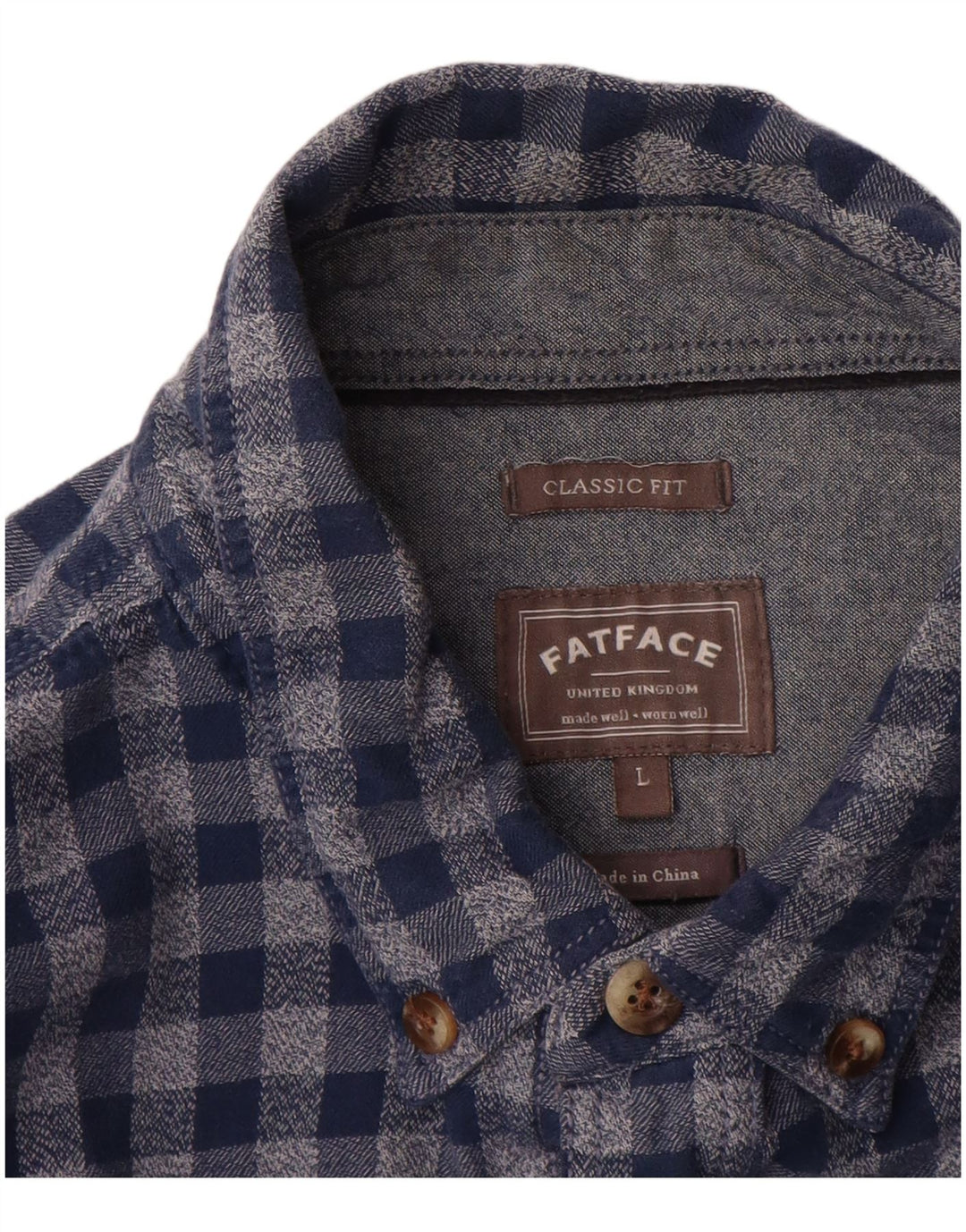 Camisa de flanela masculina Fat Face Classic Fit grande algodão guingão azul