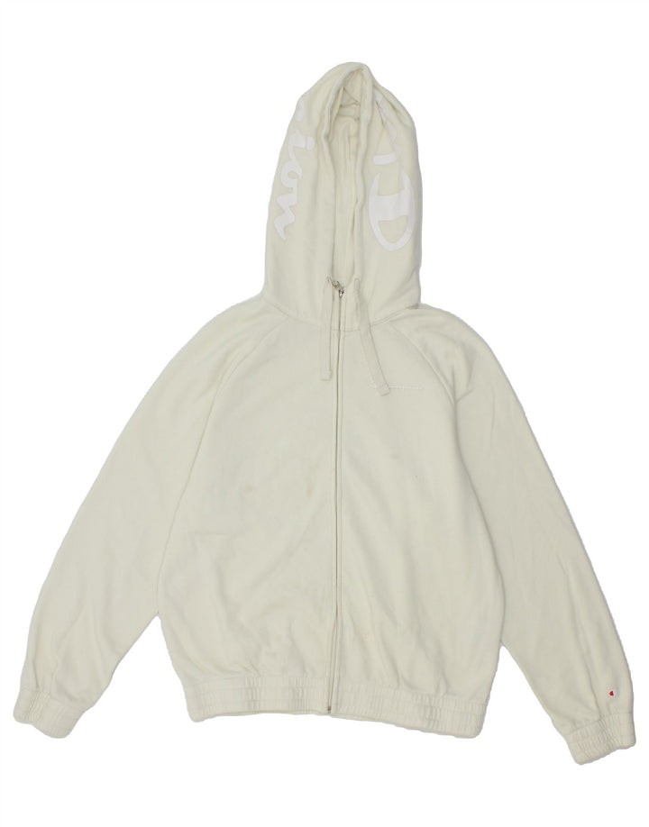 CHAMPION Womens Graphic Zip Hoodie Sweater UK 18 XL White Cotton Vintage Champion and Second-Hand Champion from Messina Hembry 