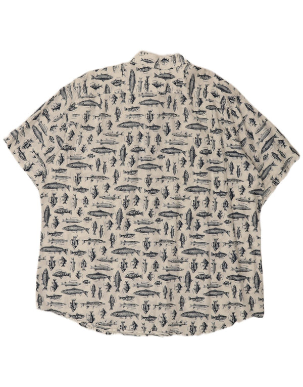 Eddie Bauer Mens Tall Short Sleeve Shirt 2XL White Animal Print Linen