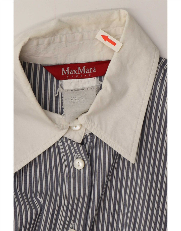 Max Mara Camisa Feminina Reino Unido 8 Pequena Risca Azul