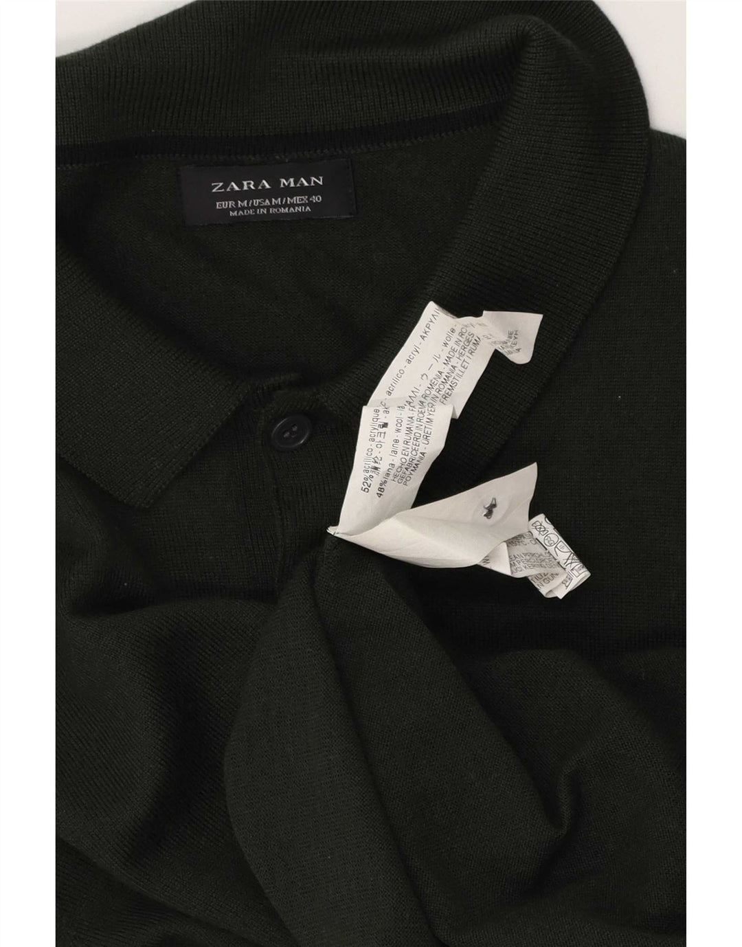 Suéter masculino Zara com gola polo e acrílico verde médio