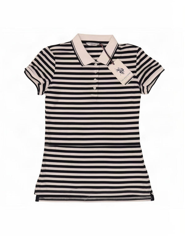 US Polo Assn. Camisa Feminina UK 6 XS Azul Marinho Listrado Algodão