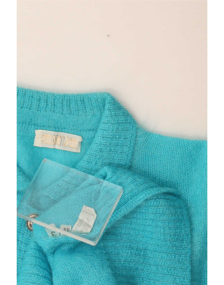 Suéter feminino vintage com gola polo IT 44 mohair azul médio