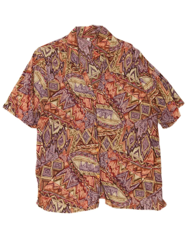 Camisa feminina vintage de manga curta UK 10 pequena geométrica multicolorida