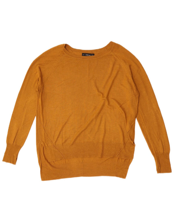 Suéter feminino Zara com gola canoa Reino Unido 14 viscose amarela média