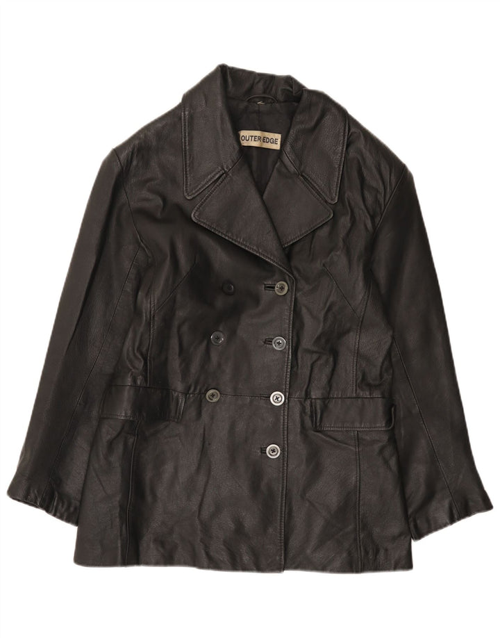 Jaqueta de couro feminina Outer Edge UK 14 couro preto médio