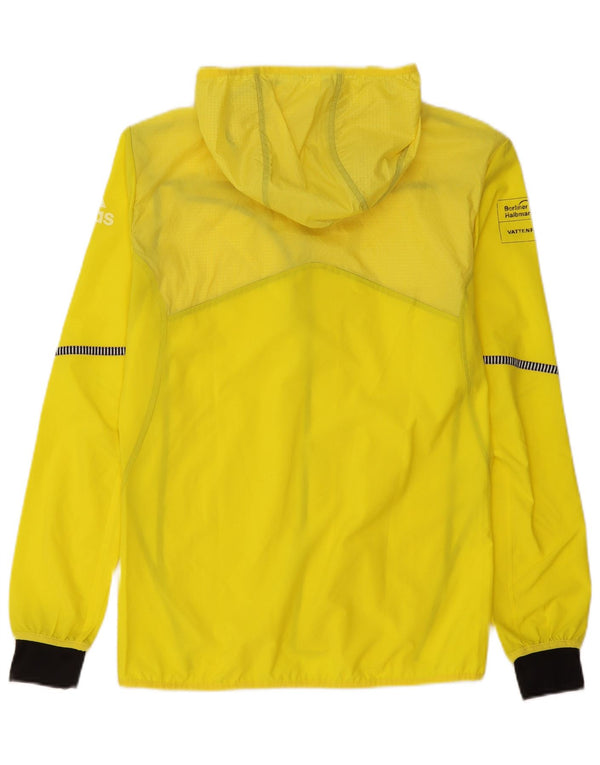 ADIDAS Mens Graphic Hooded Rain Jacket UK 36 Pequeno Poliéster Xadrez Amarelo