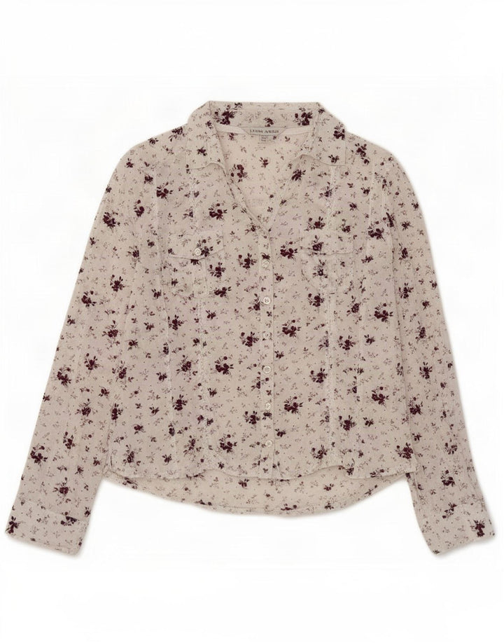 Camisa feminina Laura Ashley Reino Unido 12 médio branco floral