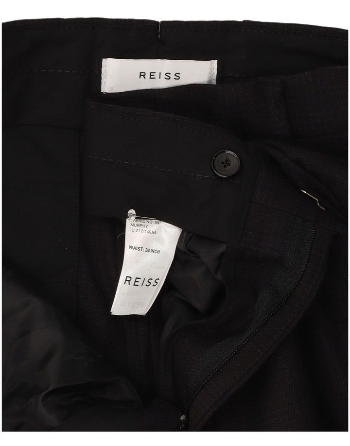 Calça masculina Reiss Slim Suit W34 L32 preta xadrez lã