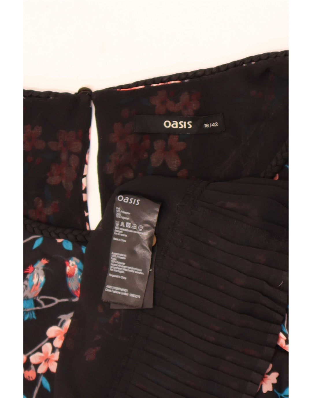 Blusa feminina sem mangas Oasis UK 16 grande poliéster floral preto