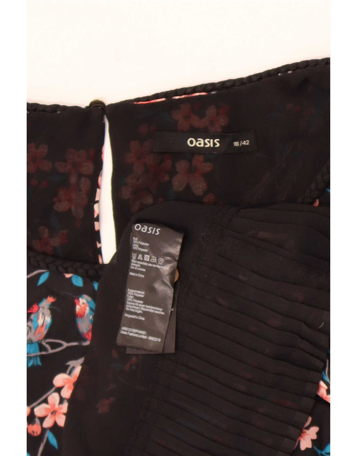 Blusa feminina sem mangas Oasis UK 16 grande poliéster floral preto