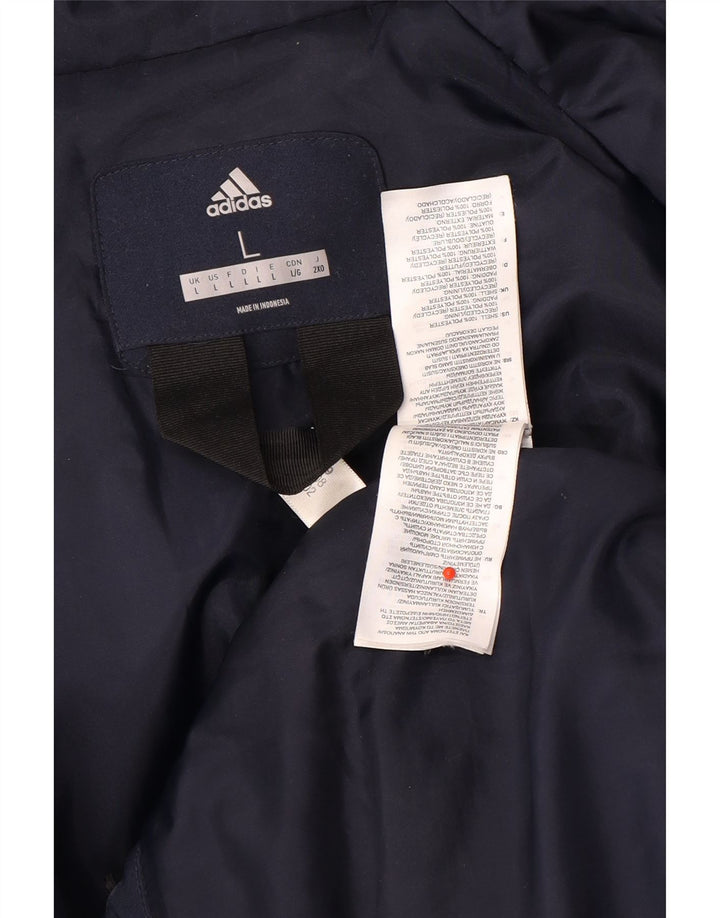 Jaqueta corta-vento masculina Adidas com capuz Reino Unido 40 grande poliéster azul marinho